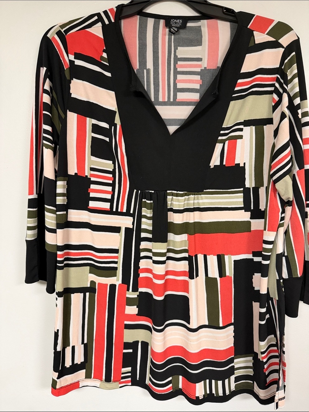 JONES OF NEW YORK Signature Vibrant Geometric Black / Orange / Olive Tunic 1X